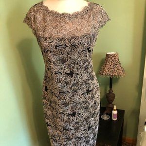 Black and Champagne Lace Cocktail Dress